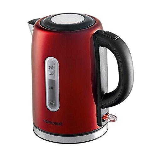 CONCEPT Hausgeräte RK3224 Wasserkocher Spectrum edestahl, verdecktes heizelement, 360 drehbar, STRIX-verbindungsstecker, 1,7 L, 2200 W, Rot