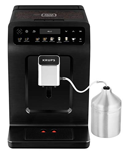 Krups EA8948 Evidence Plus Kaffevollautomat, Tee-Variationen, und Technologie, OLED-Farbdisplay, Mahlwerk: Tests, XL Force 3 schwarz-metallic, mit One-Touch-Cappuccino Neues Infos Barista Milchsystem Quattro Funktion 16 integriertem Kaffee-Variationen