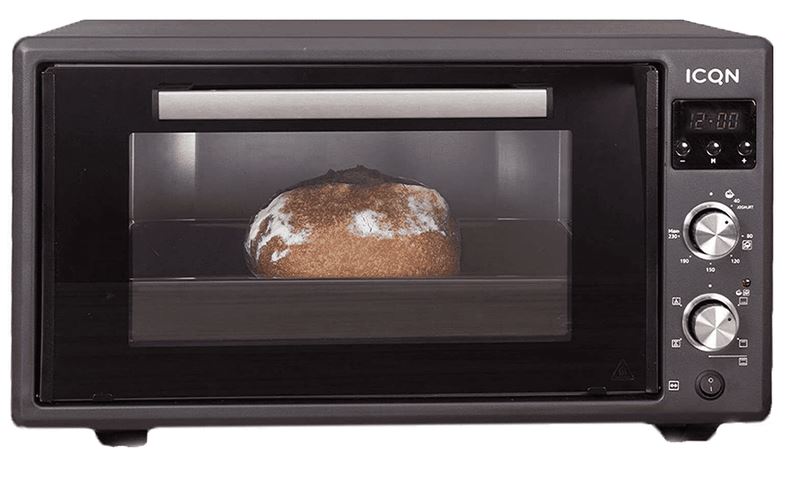 Komfortec ICQN, Minibackofen, digitaler Timer, Umluft, 50 Liter, LED-Anzeige, Popup-Knöpfe, Innenbeleuchtung, Doppelverglasung, Drehspieß