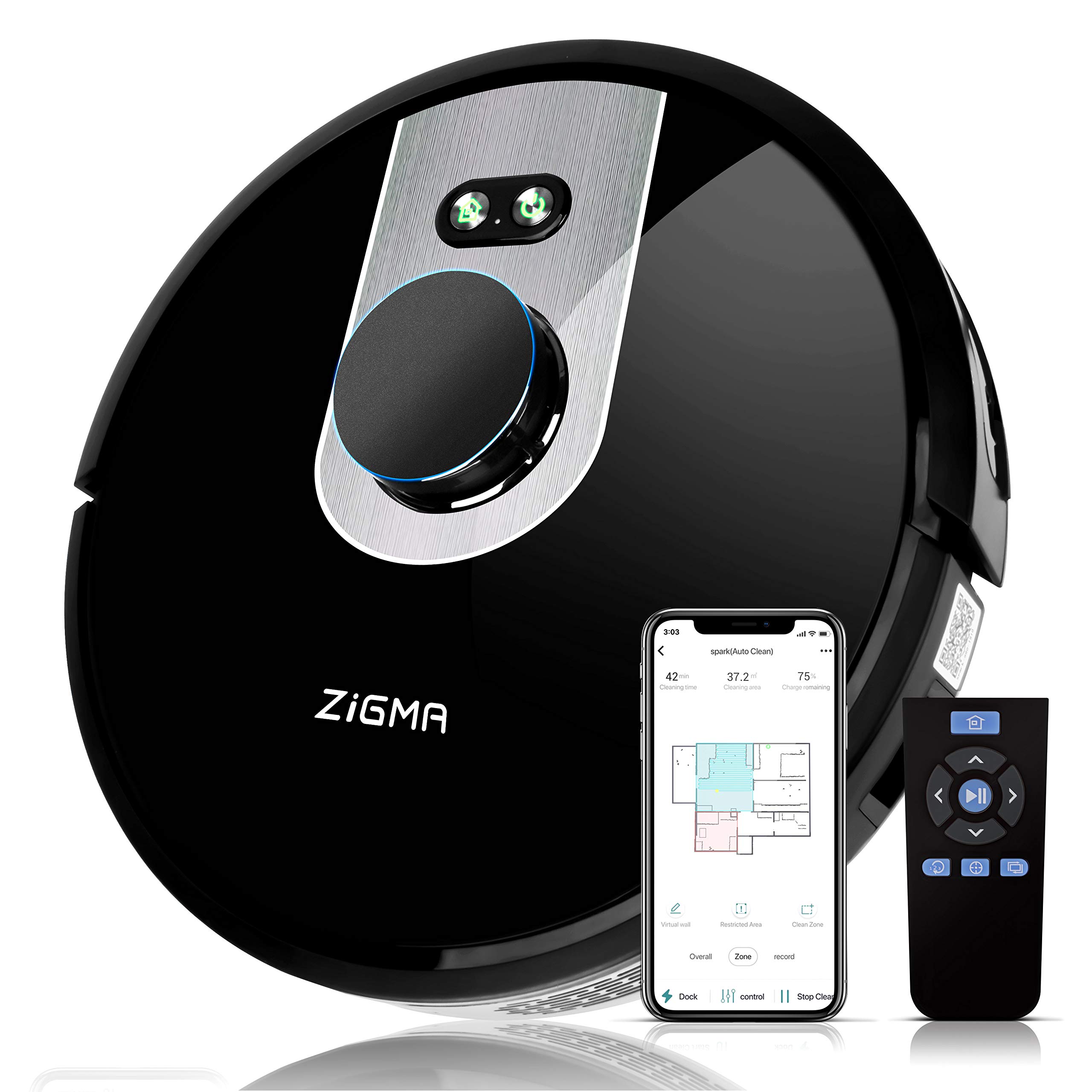 Zigma Spark Saugroboter, Staubsauger Roboter mit Wischfunktion (mit Wassertank), LDS Navigation und Exklusive APP-Steuerung, staubsauger Roboter mit Kartenspeicherung für Tierhaare