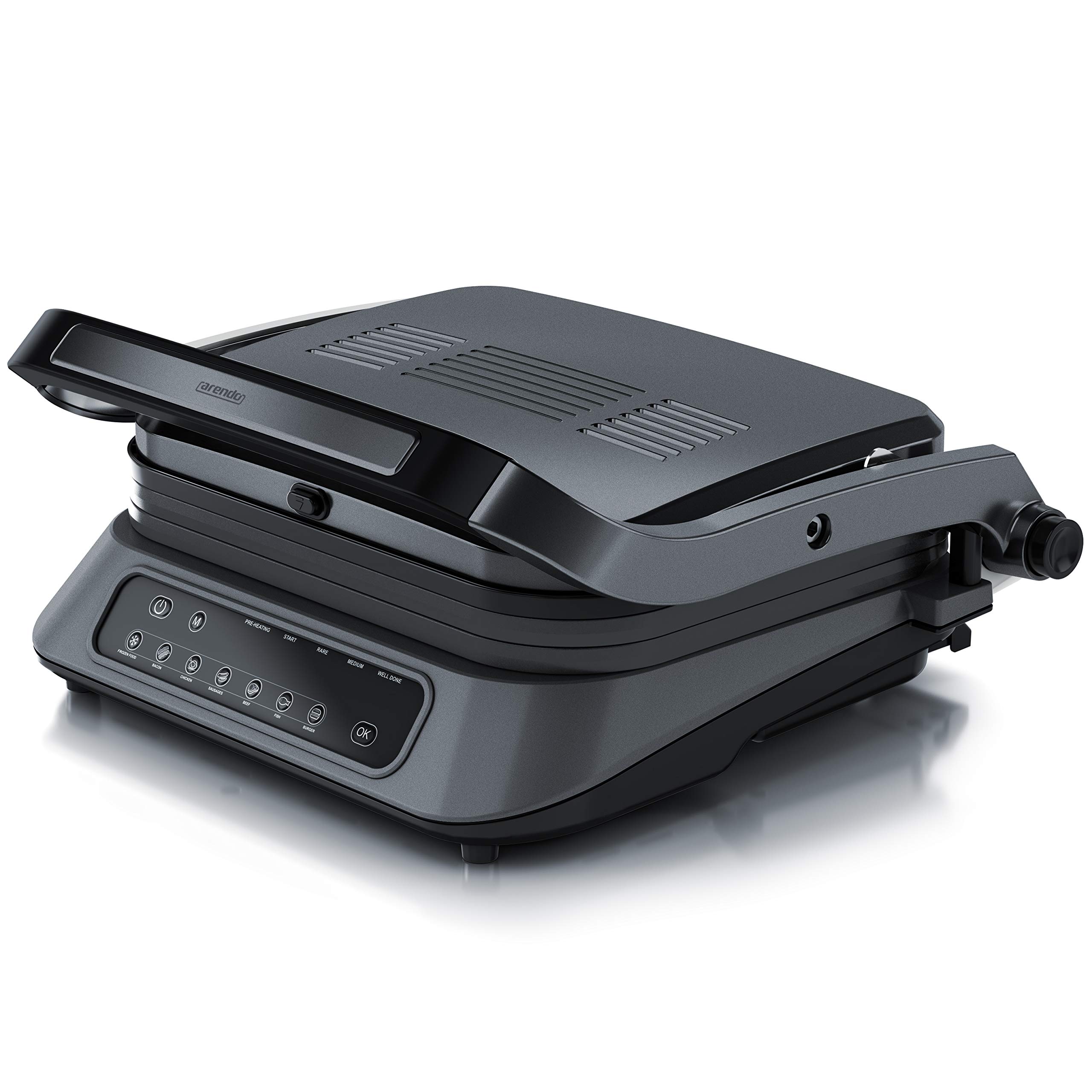 Arendo Kontaktgrill - Elektrogrill - elektrischer Tischgrill mit Digitalsteuerung 1900 W - Sandwichmaker - 7 Programme - antihaft beschichtetes Edelstahl - abnehmbare Platten Abtropfschale - GS