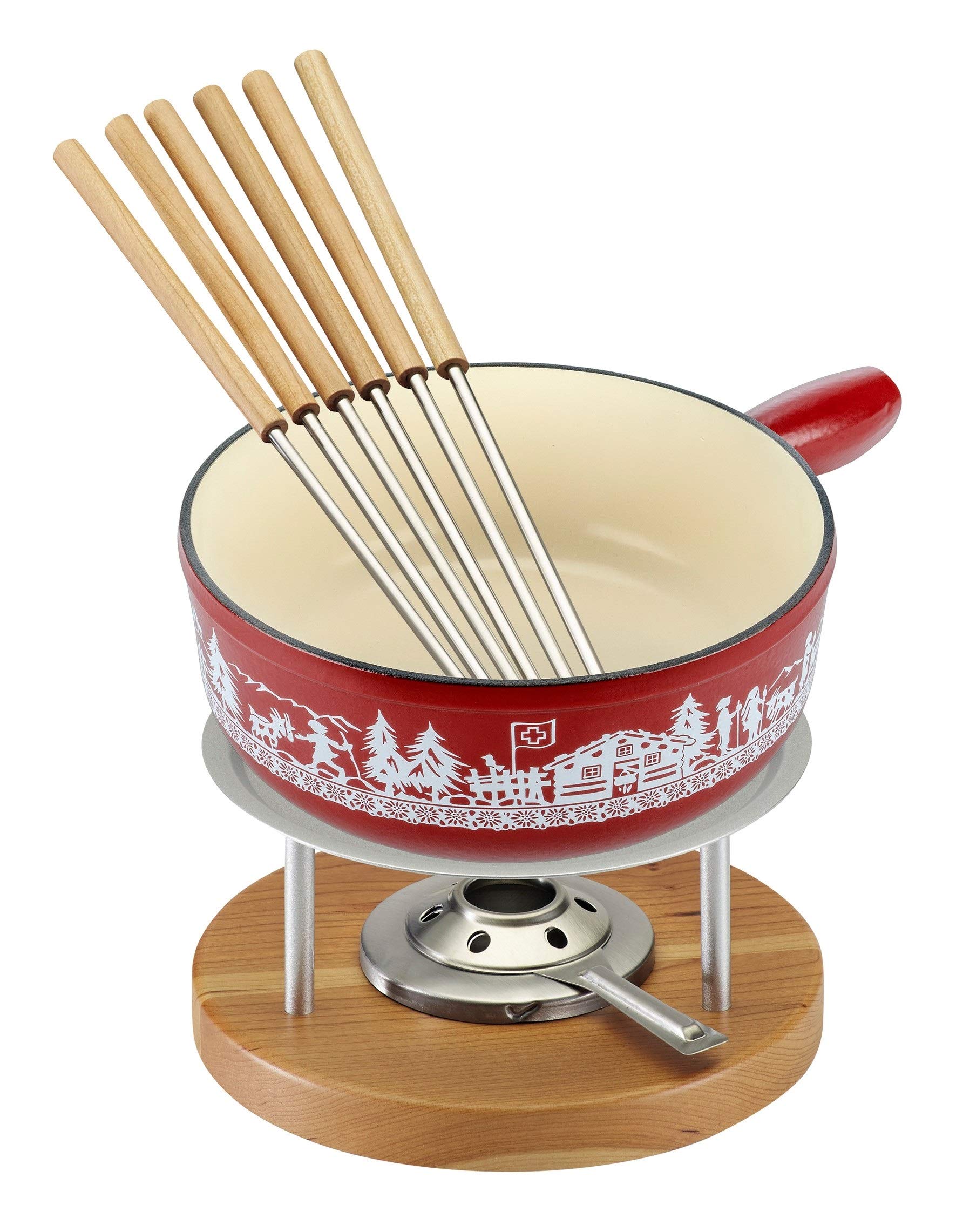 Kuhn Rikon 32276 Käsefondue Set Induktion Gusseisen rot Alpweide 24 cm, Iron