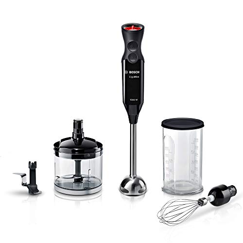 Bosch MS61B6170 ErgoMixx Stabmixer-Set, 1000 W, extra leichtes ergonomisches Gehäuse, 12 Stufen, Edelstahl-Mixfuß, piano black-anthrazit