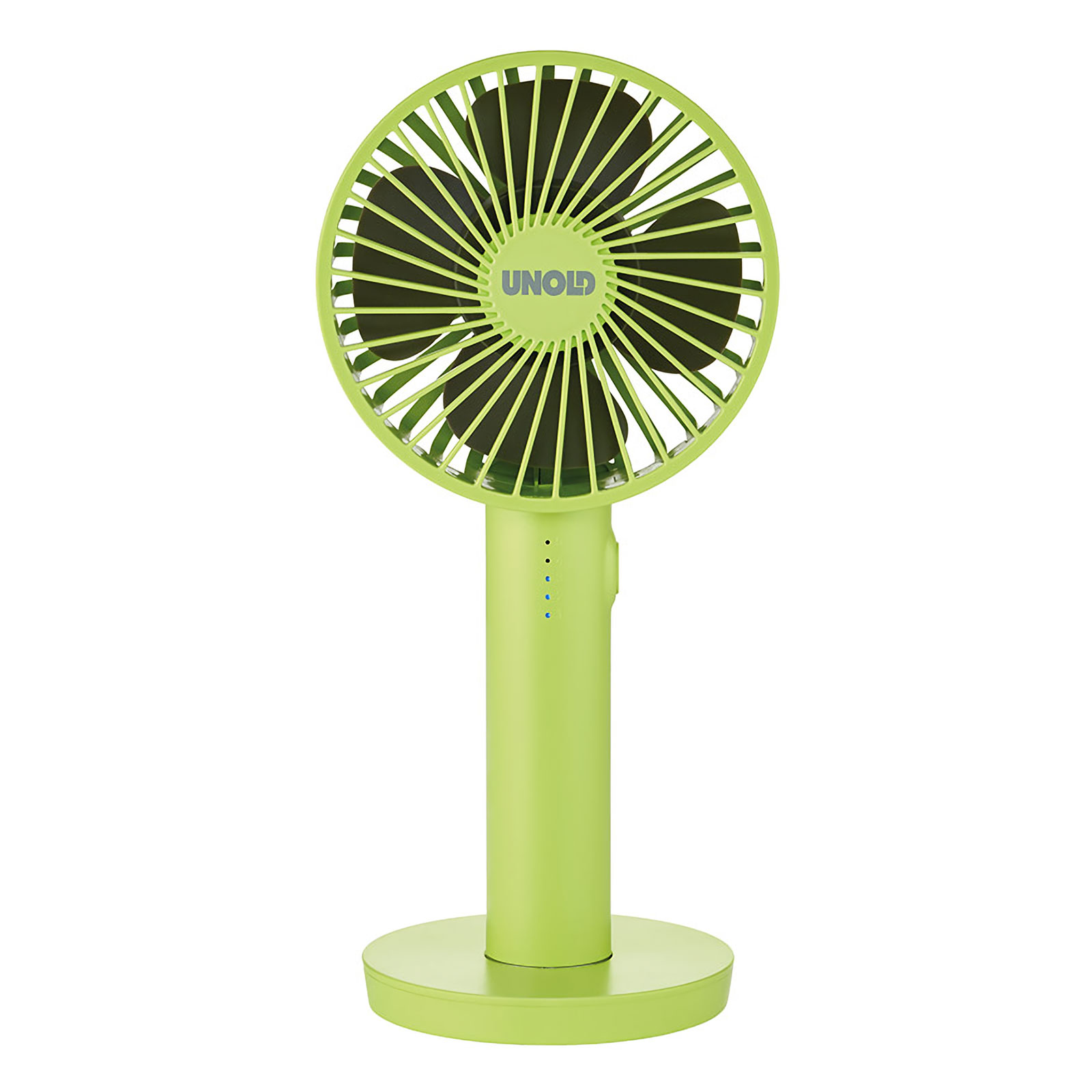 Unold 86626 HANDVENTILATOR Breezy II Green, 5-stufige Geschwindigkeitsregelung, LED-Kontrollleuchten und bis zu 8 Stunden Akkubetrieb