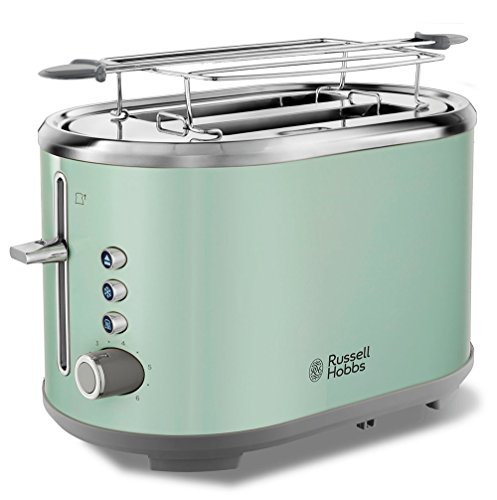 Russell Hobbs Toaster Bubble grün, 2 extra breite Toastschlitze, inkl. Brötchenaufsatz, 6 einstellbare Bräunungsstufen + Auftau- & Aufwärmfunktion, Schnell-Toast-Technologie, 930W, Retro 25080-56