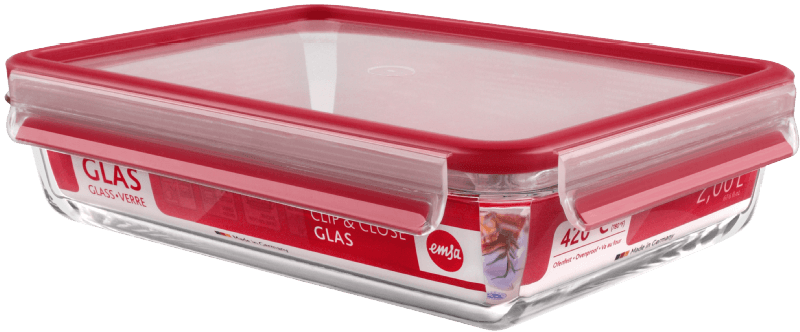 Emsa 513921 Frischhaltedose mit Deckel, Glas, Rechteckig, Volumen 2 Liter, Transparent-Rot, Clip & Close: Tests, Infos & Preisvergleich