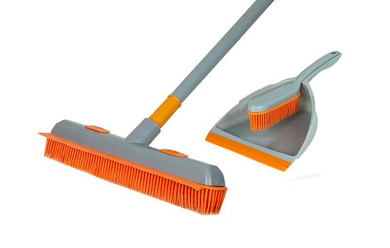 Gravidus 3-teilig Set Gummibesen + Handbesen + Schaufel, grau-orange