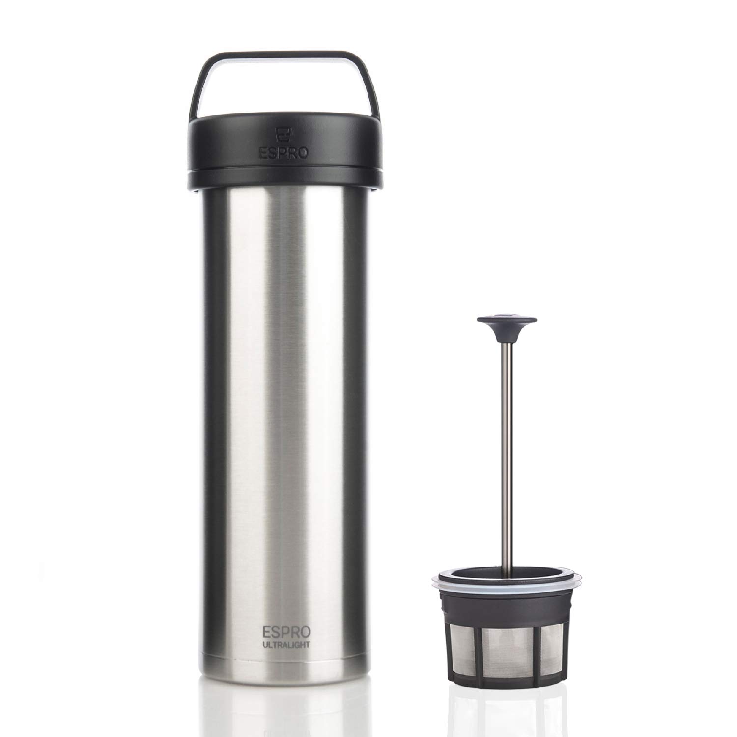ESPRO Edelstahl Reise-French Press Ultralight, Mini Coffee Maker mit Thermo-Funktion, Kaffee, to go, 475ml, 18-8