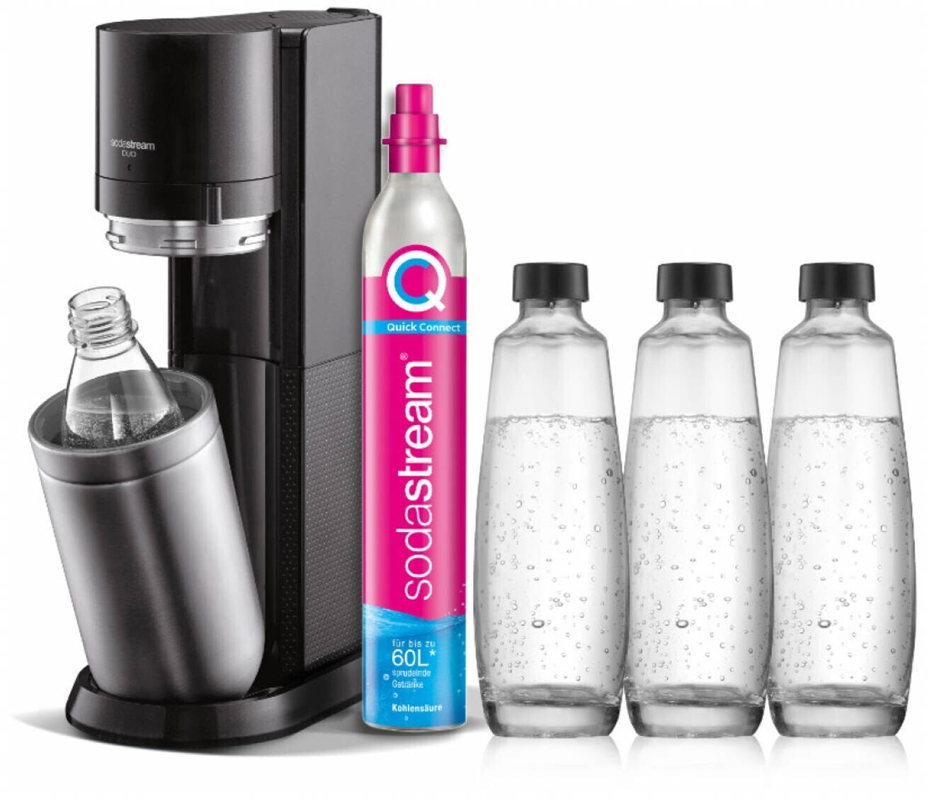 Sodastream Duo Titan Trinkwassersprudler, neues Tests, Quick 1 Connect Kohlensäure-Zylinder, inkl. System, 2021, PET-Flasche, schwarz: 3 Glasflaschen, Infos Preisvergleich 1 & Modell