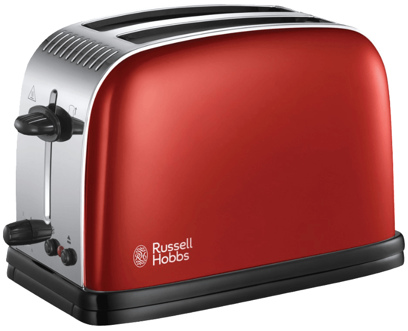 Russell Hobbs Toaster Colours+ rot, 2 extra breite Toastschlitze, inkl. Brötchenaufsatz, 6 einstellbare Bräunungsstufen + Auftaufunktion, Schnell-Toast-Technologie, 1670W, 23330-56