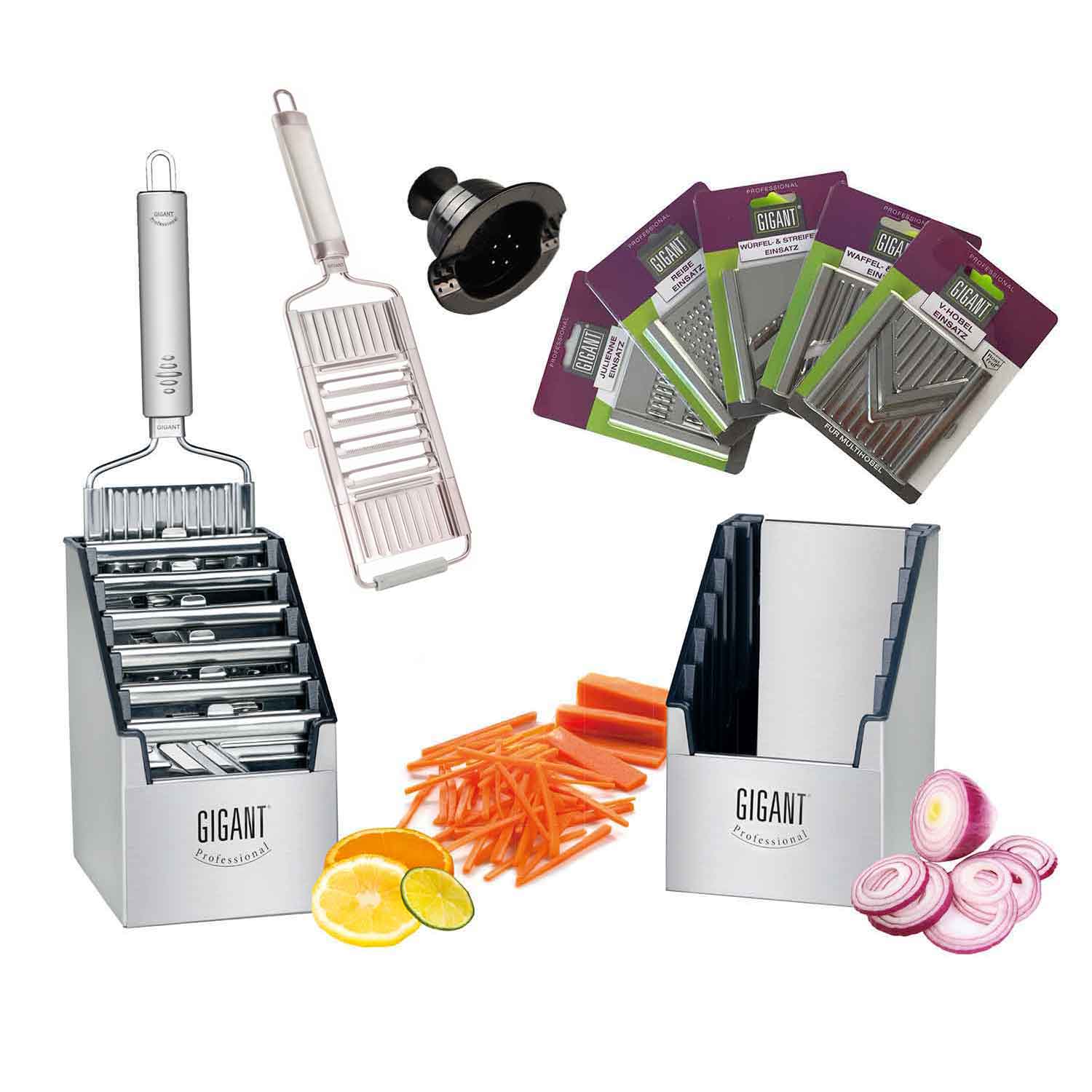 Gigant 4-fach Gemüsehobel mit Multi-Box und 5 zusätzlichen Einsätzen Edelstahl