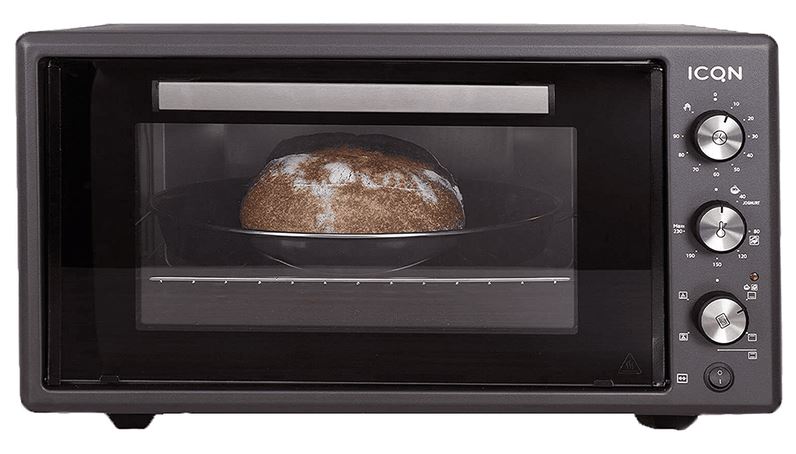 Komfortec ICQN Minibackofen. Umluft, 50 Liter,  90 Min Timer, Innenbeleuchtung, Doppelverglasung, Turbolüfter, Drehspieß