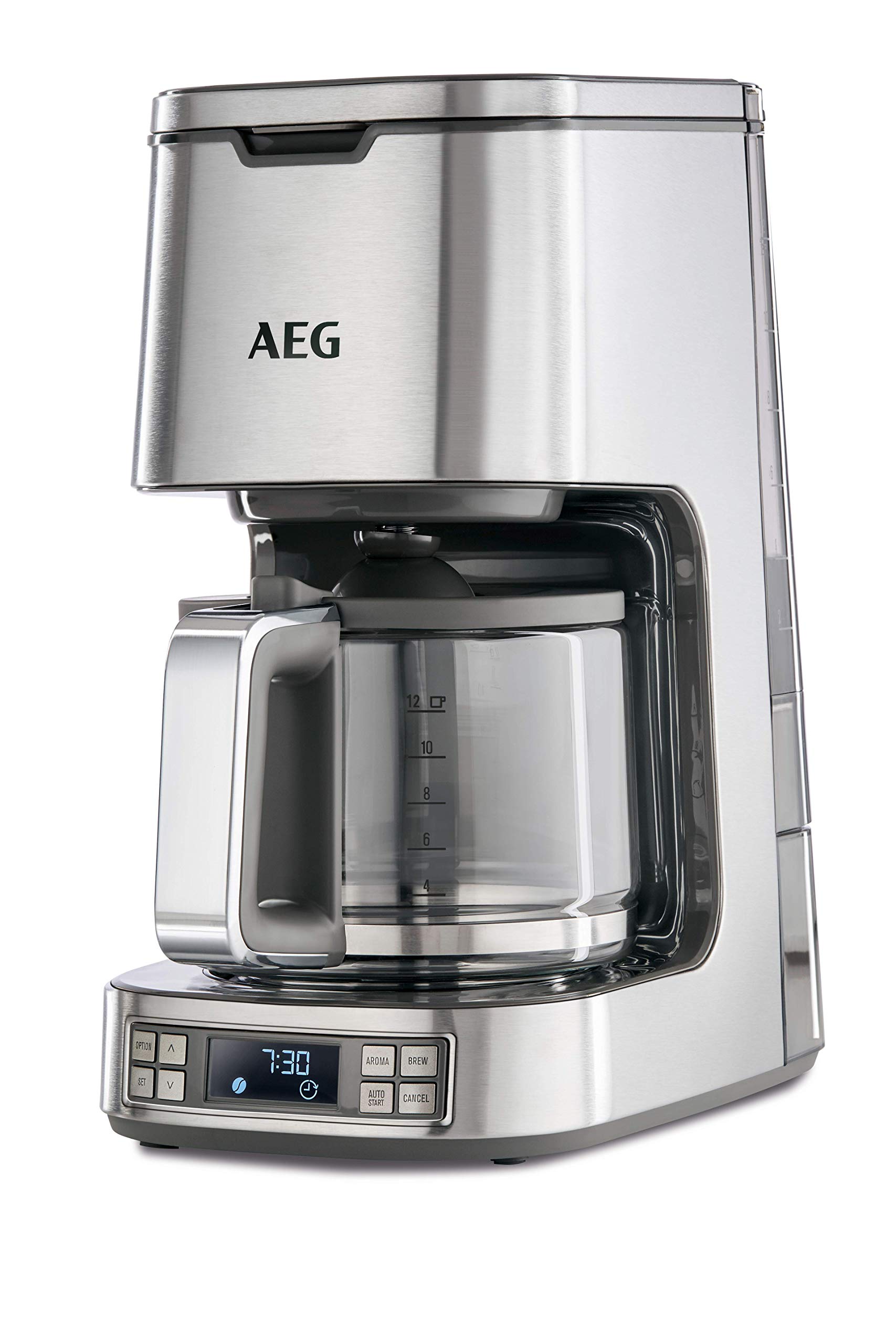 AEG KF 7800 Kaffeemaschine (Programmierbarer Timer, LCD-Display, Warmhaltefunktion, Geschmack-Aroma wählbar, Permanentfilter, Sicherheitsabschaltung, Selbstreinigungsfunktion, gebürstetes Edelstahl)