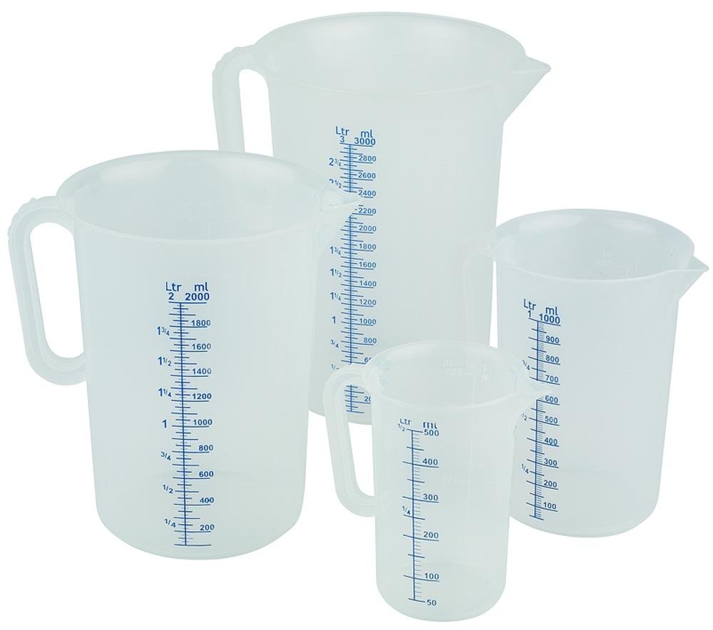 APS 30046 Messbecher Ø 9,5cm, H: 14cm, 0,5 Liter, Polypropylen mit geschlossenem Griff, geprägte Maßskalierung außen Liter- Milliliter-Einteilung