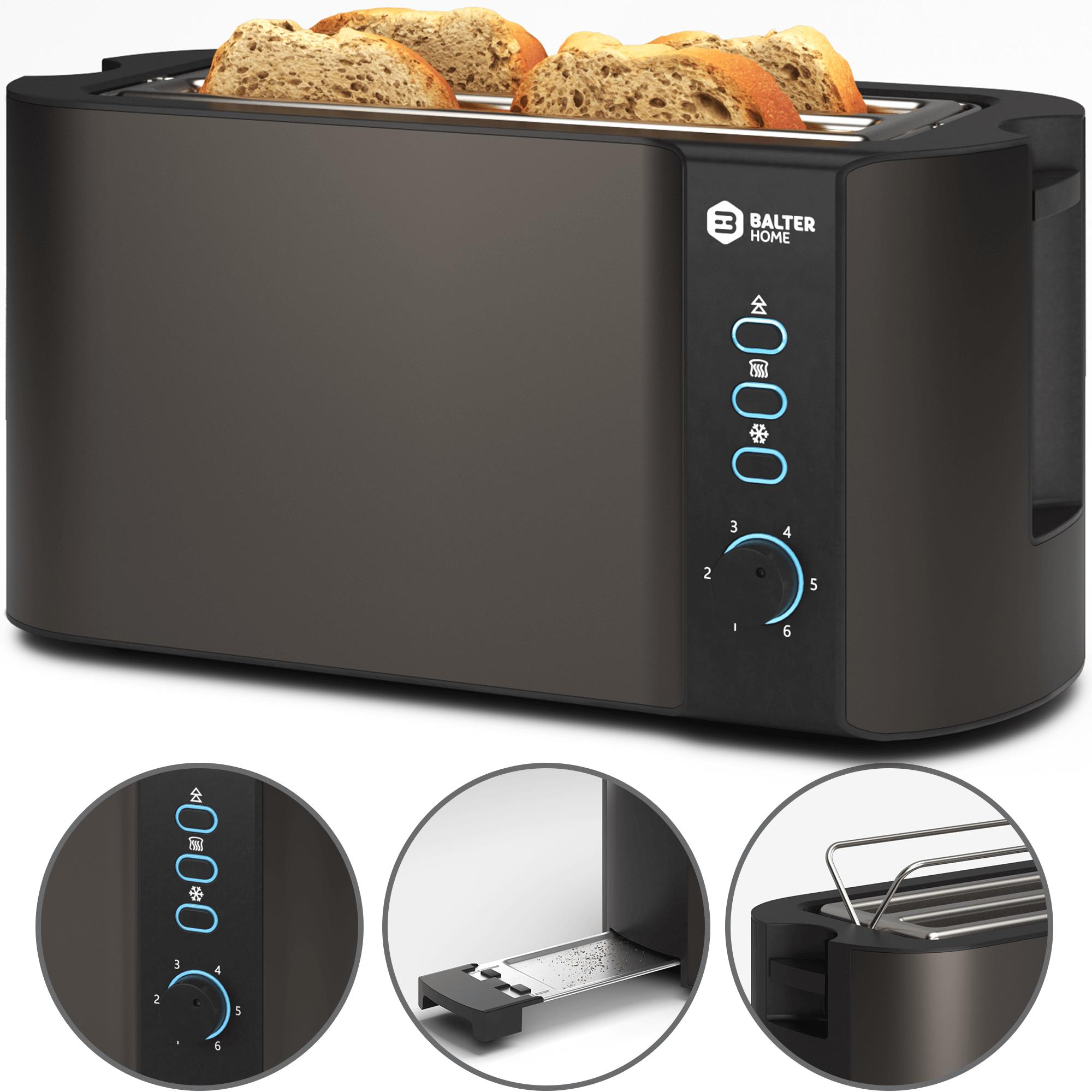 Balter Toaster TS-04 Langschlitz Edelstahl Brötchenaufsatz Sandwich, 1500W, grau