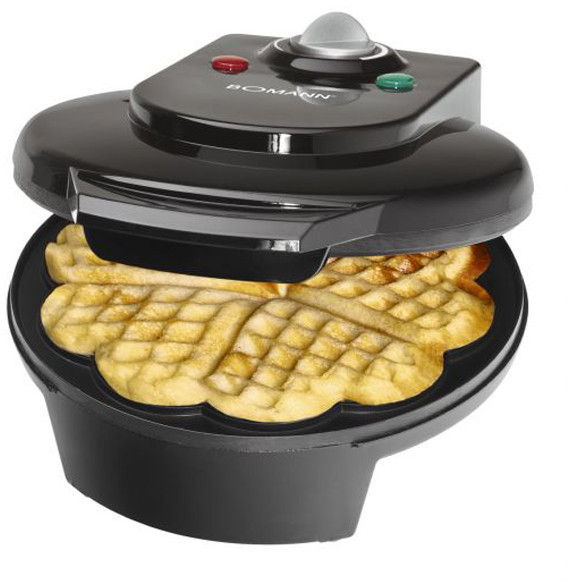 Bomann WA 5018 CB Waffelautomat, 1200 Watt, Stufenlos regelbarer Bräunungsgrad, Große Backflächen Ø 18 cm antihaftbeschichtet, Schwarz