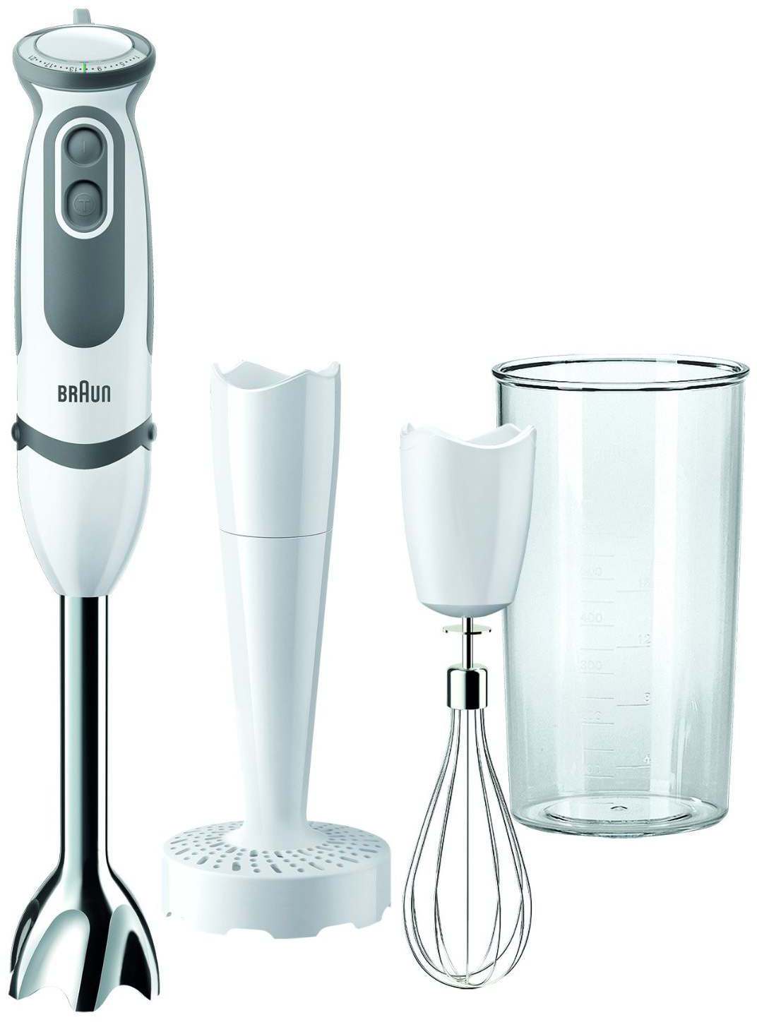 Braun MultiQuick 5 Vario MQ 5007 Puree Stabmixer, 750 W, Kartoffel- und Gemüsestampfer, Edelstahl-Schneebesen, EasyClick System, PowerBell Technologie