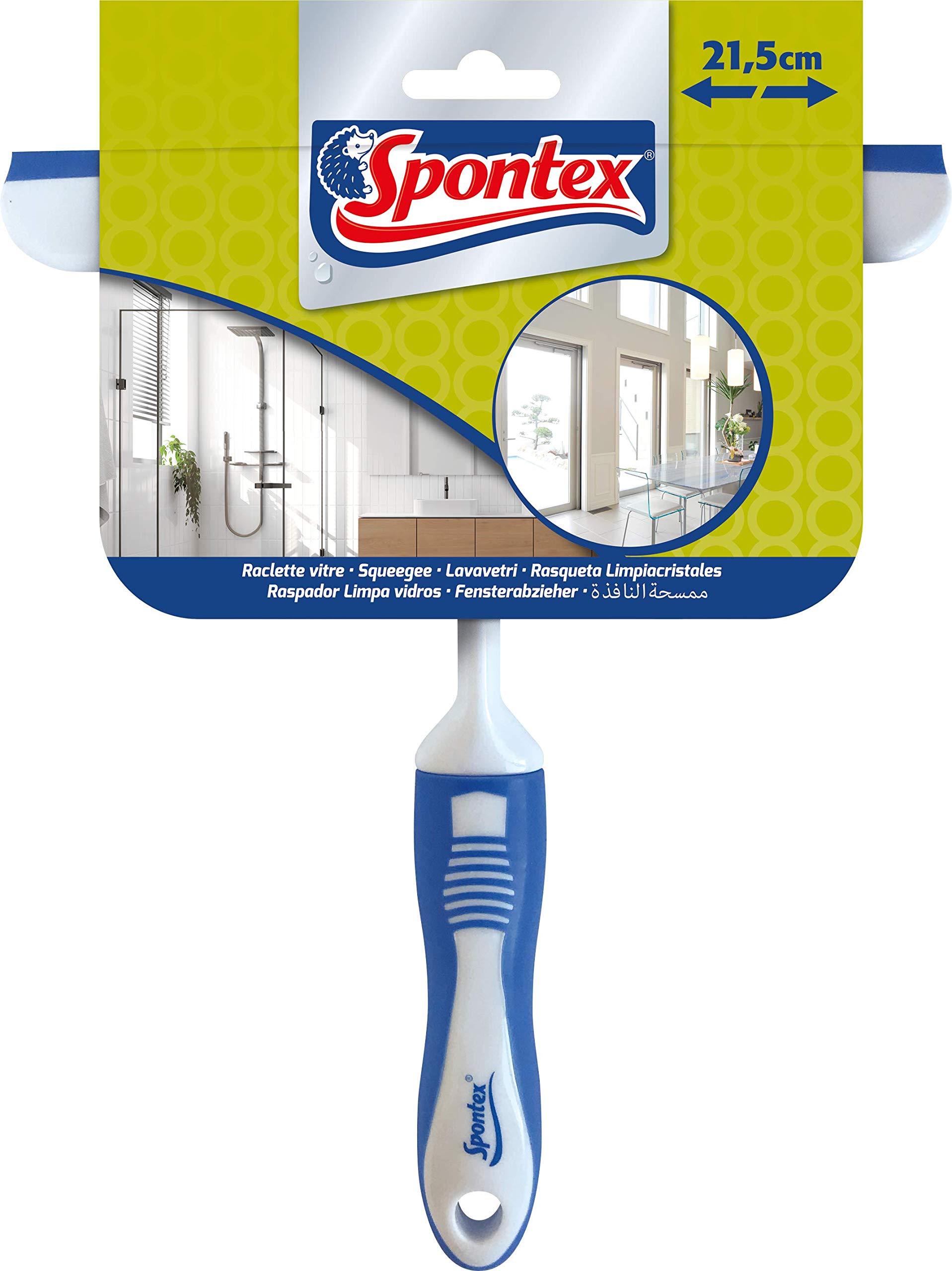 Spontex Fensterabzieher, für streifenfreie Glasoberflächen, Wischbreite 21,5 cm, mit Gummilippe, ergonomischer und rutschfester Griff, 1 Stück