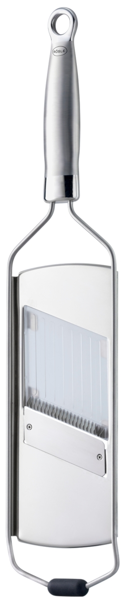 RÖSLE Juliennehobel, Hochwertiger Hobel für Gemüse wie Zucchini, Gurken oder Karotten, 3 Einsätze, mit Silikonstandfuß, Edelstahl 18-10, inkl. Schutzcover