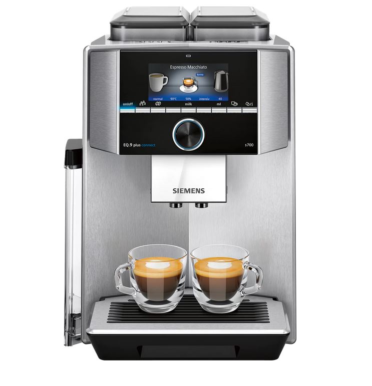 Siemens TI9575X1DE EQ.9 plus connect s700 Edelstahl Kaffeevollautomat, integriertes Mahlwerk, 2 Bohnenbehälter, mit Milchsystem, silber