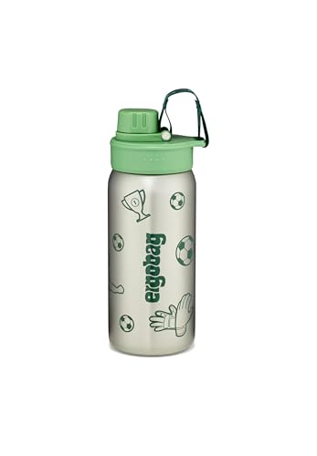 ergobag Trinkflasche aus Edelstahl, 0,5 l, auslaufsicher mit Namensschild, Farbe Green