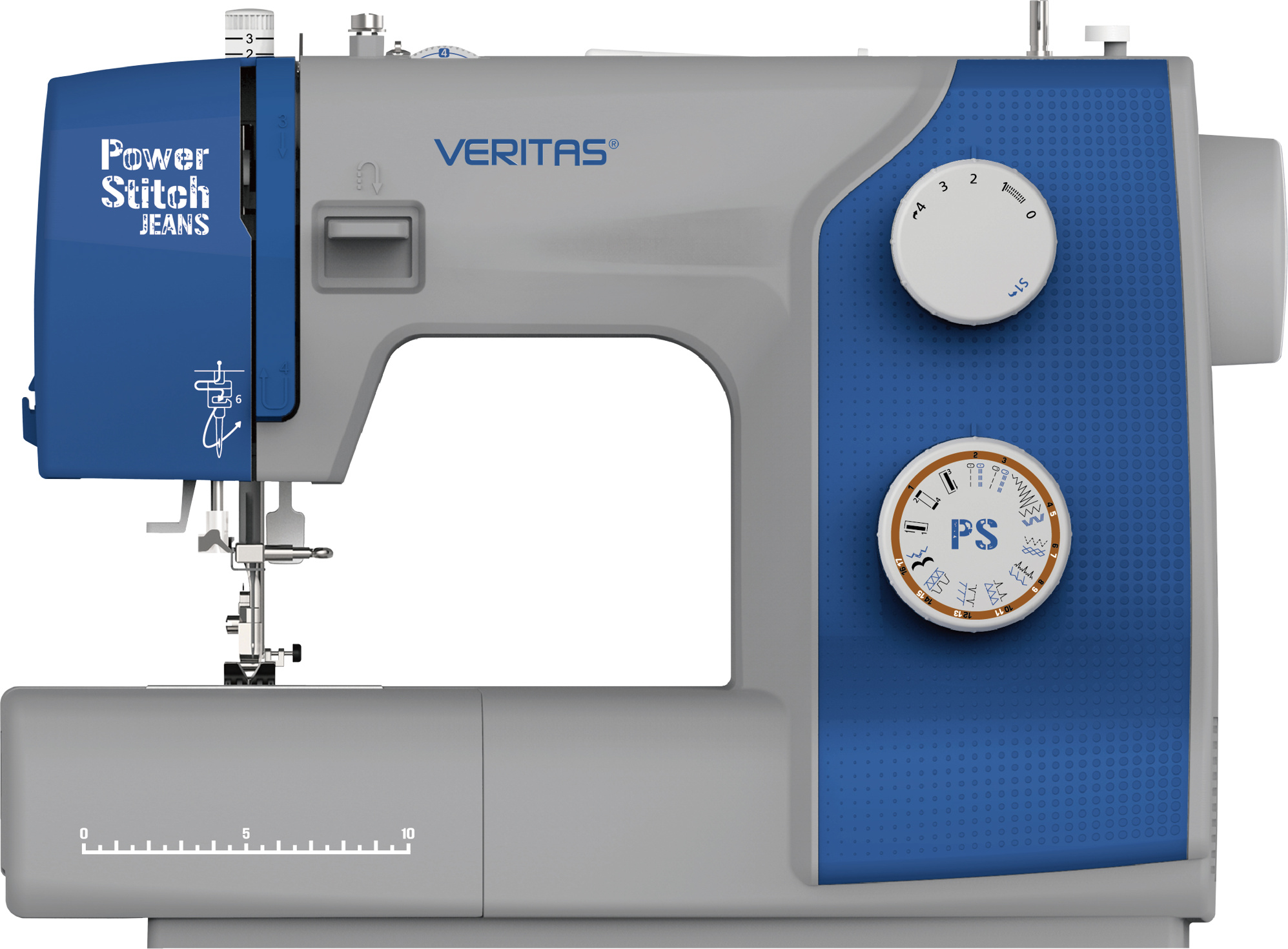 VERITAS Power Stitch 17 Jeans Nähmaschine, 90 Watt Motor, 17 Stichprogramme, blau