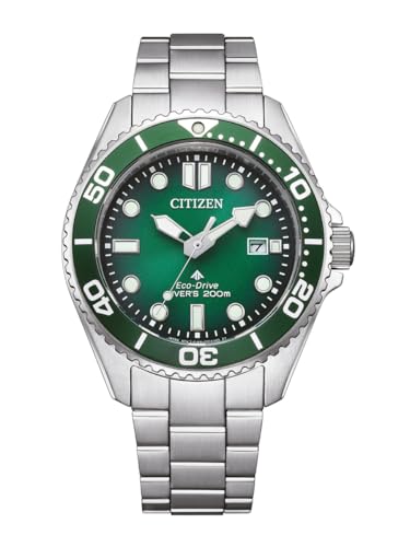 Citizen Promaster Eco-Drive, Herrenuhr mit 20 bar Wasserdichtigkeit, Edelstahl und grünem Zifferblatt, Japanisches Quarzwerk, kratzfest