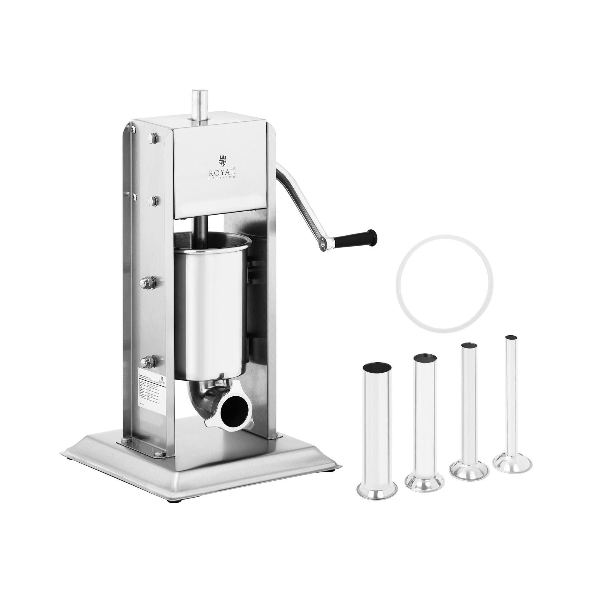 Royal Catering Wurstfüllaufsatz Wurstfüller vertikal 3L Edelstahl Wurstspritze Wurstpresse, 2 Geschwindigkeiten