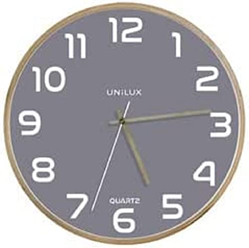 Unilux Moderne Holzrahmen Wanduhr BALTIC, Graues Ziffernblatt 31cm, Ohne Ticken