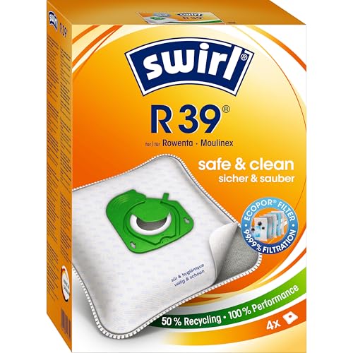Swirl R39 Staubsaugerbeutel, 4er Pack mit MicroPor® Plus Anti-Allergen-Filter für Rowenta und Moulinex Geräte