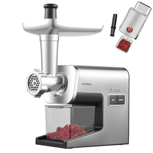 STEINBORG Fleischwolf SB-7080, elektrischer Fleischwolf mit 2000W Leistung, Edelstahl-Komponenten, 2 Geschwindigkeitsstufen, Zubehör inklusive Wurst- und Kebbe-Aufsatz