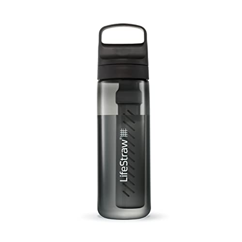 LifeStraw Go Serie - BPA-freie Trinkflasche mit Wasserfilter 650ml für Reisen und den täglichen Gebrauch - entfernt Bakterien, Parasiten, Mikroplastik + verbessert den Geschmack, Nordic Noir (schwarz)