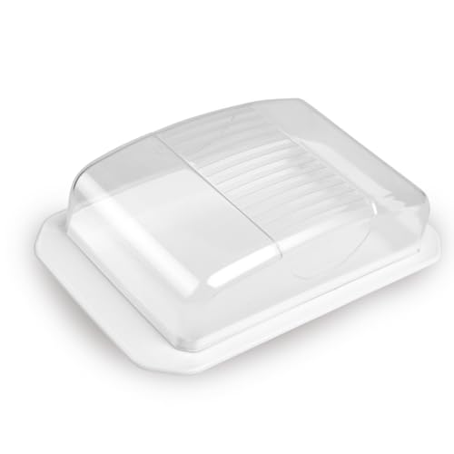 Pro Home Dekorative Butterdose - Transparent mit Deckel - Butterbox, spülmaschinenfest - BPA Frei Kunststoff - Butterschale für 250g Butter - Weiß