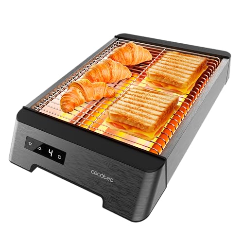 Cecotec Horizontal Toaster - Flat Toaster 3 Touch Resistors NiceSlice Touch. 1000W, All Bread or Viennese Pastries, Quartz Heaters, Stainless Steel