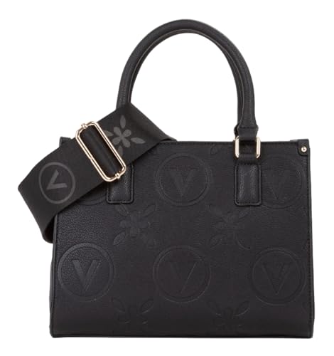 Valentino Samba Shopper Tasche, Damen Handtasche aus Polyurethan mit verstellbarem Umhängeriemen, 25 cm, Schwarz