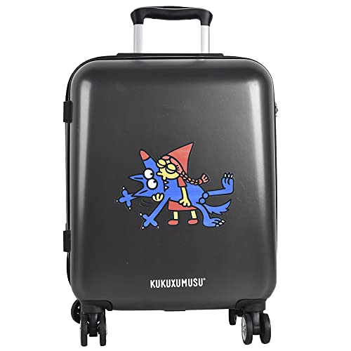 Bergner Kukuxumusu Reisekoffer, starr, 4 Räder, 56,5 x 42 x 21 cm, grau, Estándar, Zeitgenössisch, jugendlich und lustig