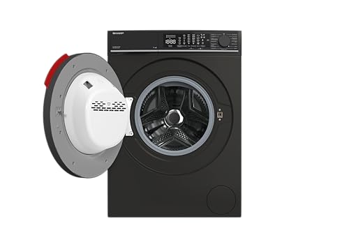 SHARP ES-MNFL814CMA-DE Waschmaschine Frontlader, 8 kg, A, 1400 U/min, Inverter Motor, AquaStop, Dampffunktion, MicroFiber-Filter, LED Touch Display – Mattschwarz