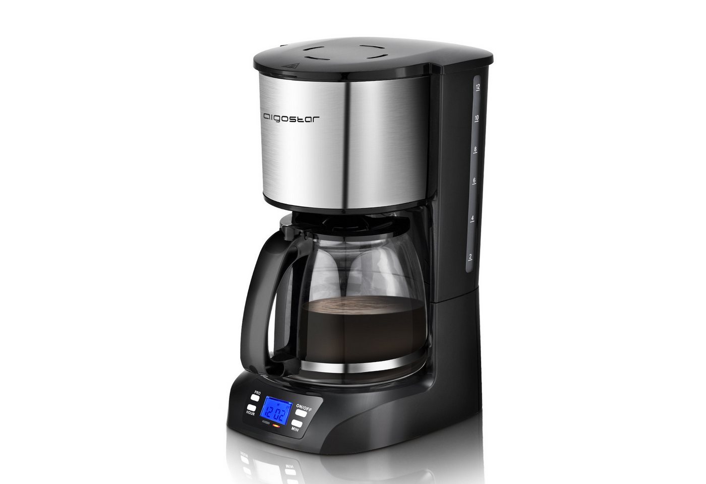 Aigostar Filterkaffeemaschine Edelstahl mit Timer, 1,5L, 800W, Korbfilter, digitale Steuerung