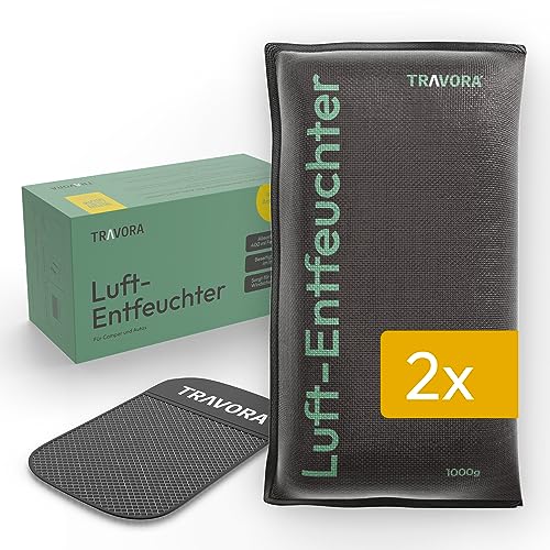TRAVORA Luftentfeuchter Kissen 2x 1 kg mit Anti-Rutsch Pad - wiederverwendbar - Auto Innenraum - extra groß, Schwarz