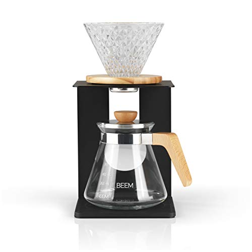 BEEM Pour Over Kaffeebereiter Set - 4 Tassen, Classic Selection, 4-teilig, Glas-Handfilter in Diamantoptik, Größe 2, 0,5 l Glaskanne inkl. Deckel, Silikonunterlage