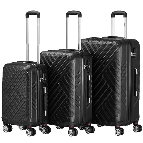 Zelsius Koffer Set 3 Stück, Schwarz | ABS Hartschalenkoffer mit Zahlenschloss, Doppelrollen und Innen Trennwand | Handgepäckkoffer, Hartschalenkoffer Set 3 teilig, Trolley, Koffer Groß, Luggage Set