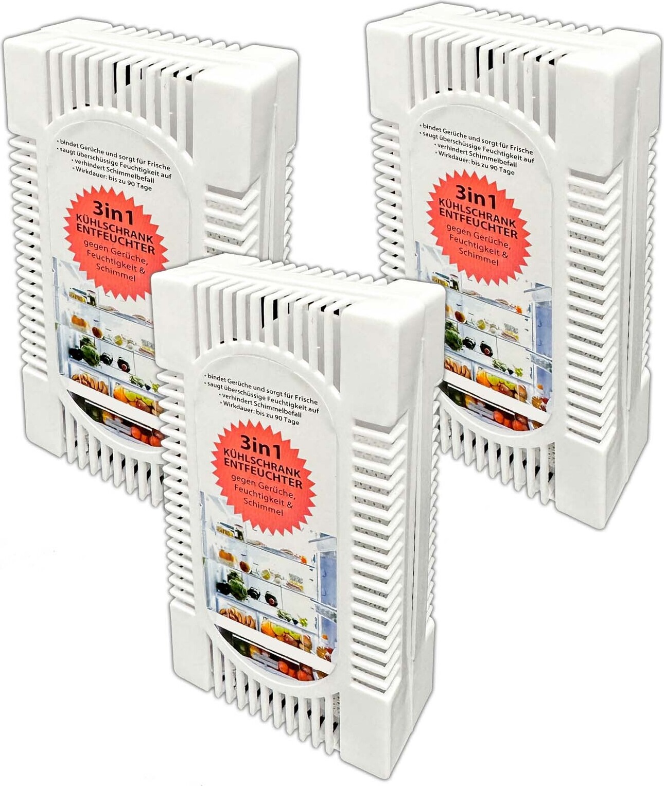 HAC24 3x Kühlschrank Entfeuchter Trockner Box gegen Gerüche Feuchtigkeit & Schimmel, weiß
