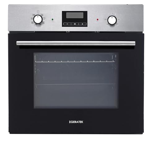 GERATEK Einbau Backofen Umluft Grill mit Display, Uhr & Timer, silber, Aluminium Knöpfe