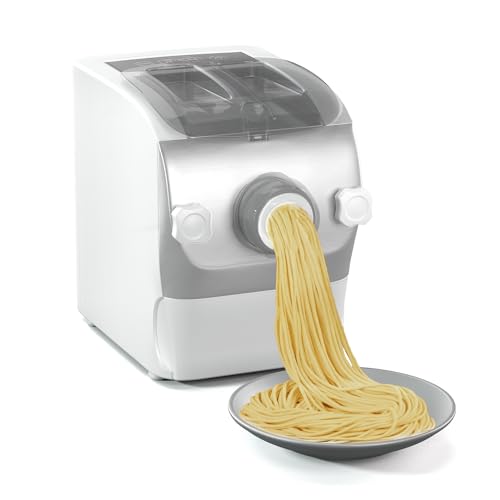 Klarstein Pastamania Nudelmaschine Elektrisch – 260 W Vollautomatische Pastamaschine mit 7 Aufsätzen, 500 g Kapazität, Leise (60 dB), LED-Anzeige, Weiß