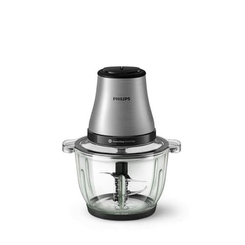 Philips Zerkleinerer HR1503/00 3000 Series, Universalzerkleinerer mit PowerChop Technologie, 450 W, 2L Glasschüssel, Edelstahl, spülmaschinenfest