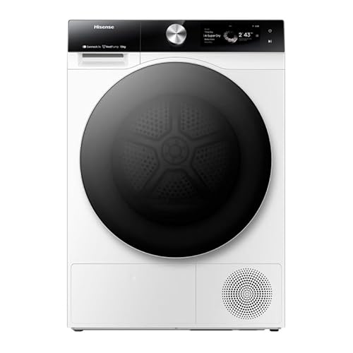 Hisense DH7S107BW, Wärmepumpen-Trockner mit AI, selbstreinigendem Kondensator, Dampfrefresh, Ion Tech, 10 kg, Farb-TFT-Display, Smart und Connect Life, Doppeltür