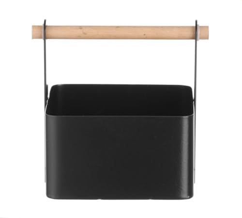 Hendi Tisch-Caddy, Küchen Organizer, Mattschwarz pulverbeschichtet mit Holzgriff, ideal für Küchenutensilien