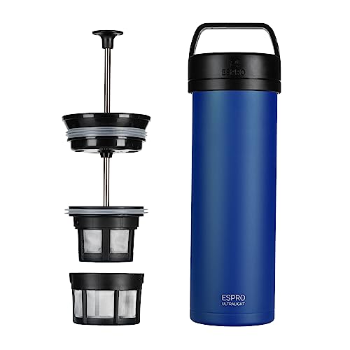 ESPRO Reise French Press Ultralight, Mini Coffee Maker mit Thermo-Funktion, 475ml, blau