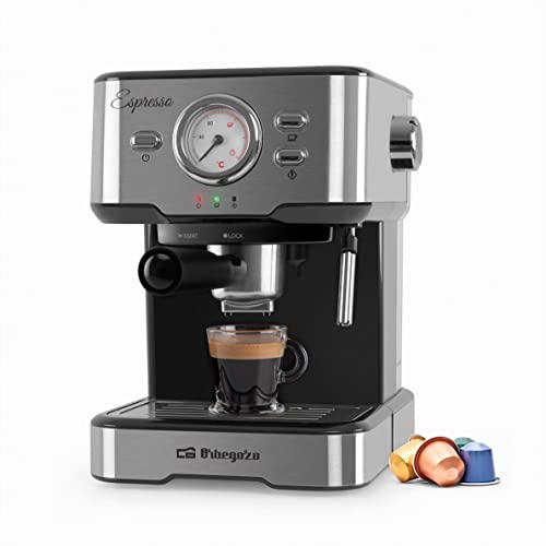 Orbegozo EX 5500 - Kaffeemaschine für Espresso und Cappuccino, 20 bar Druck, Thermometer, herausnehmbarer Behälter von 1,5 Liter, Dampfsprüher, 1100 W, mehrfarbig