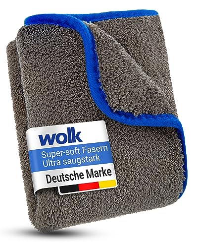 wolk Auto Trockentuch 1200 GSM Mikrofaser, saugstark und kratzfrei, 40x40 cm, grau/blau, für Auto & Motorrad